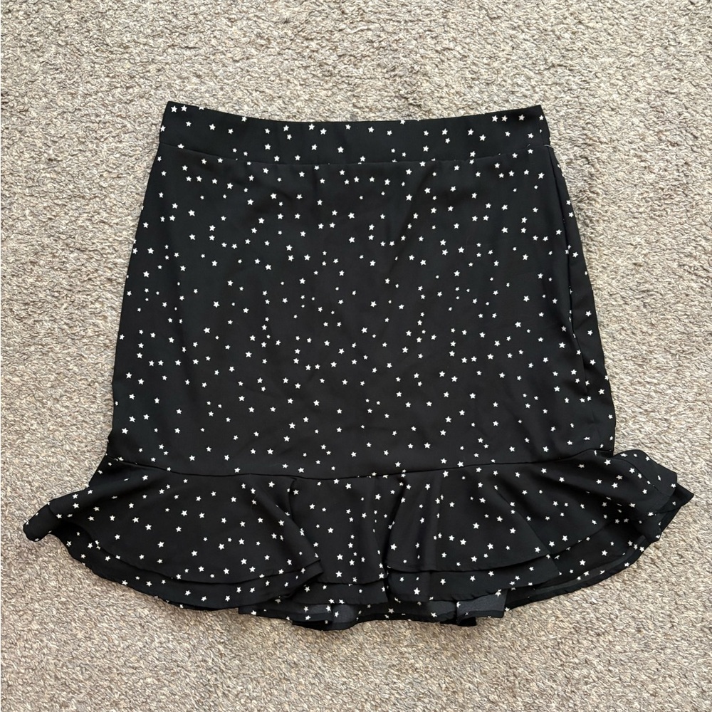 New Medium Altar’d State Black Star Print Ruffle Mini Skirt - Picture 2 of 11